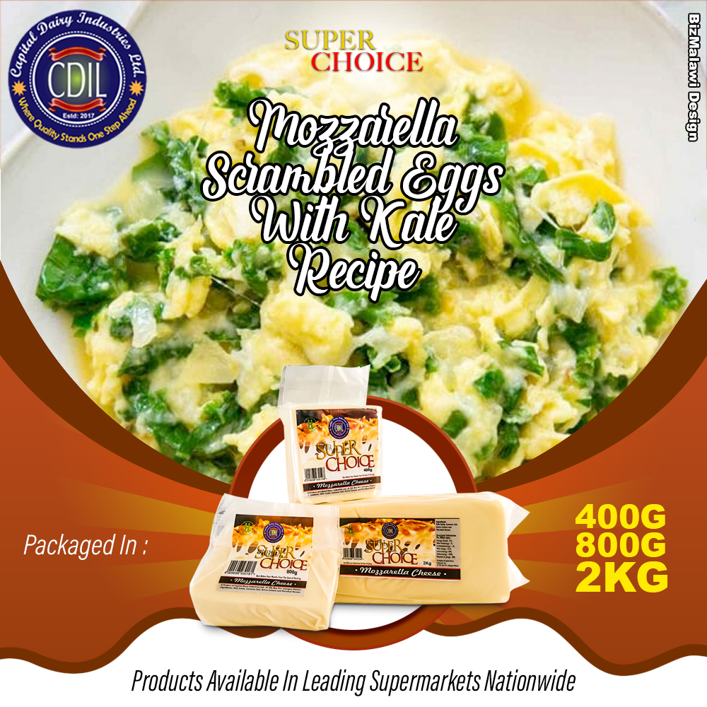 Bizmalawi's tweet photo. Capital Dairy Industries LTD
Mozzarella Scrambled Eggs with Kale Recipe
Ingredients
1/2 cup of grated super choice mozzarella cheese
More info: https://t.co/NYjJuismbQ
#CapitalDairyIndustriesLTD #SuperChoice #Mozzarella
#malawi #bizmalawi #mzuzu #lilongwe #blantyre https://t.co/xjprGT30wj