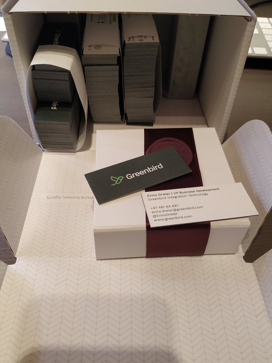 EnnoDreier's tweet image. 400 new business cards @greenbirdIT style. Getting ready for #DTech2020 and #Eworld2020!
Want one of those?
Book a meeting for DTech with me to discuss #UtilityIntegration, #DigitalTransformation, #SmartMetering or whatever you like! calendly.com/greenbird-enno…