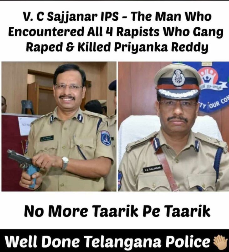 Manish_goyal06's tweet photo. Great work #hyderabadpolice we salute you......

All 4 accused of #PriyankaReddy rape case shot dead.👮🏻‍♂️ https://t.co/cki5MTXerg