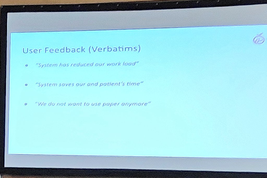 SatvixIndia's tweet photo. Nothing is more fulfilling than glowing #feedback from the end users of your system. #Bahmni #OMRS19 
Users moved from Multiple paper forms to paperless within 4 weeks. #EMR 
Saving time for patients and clinicians alike. https://t.co/bYsxmRNLbK