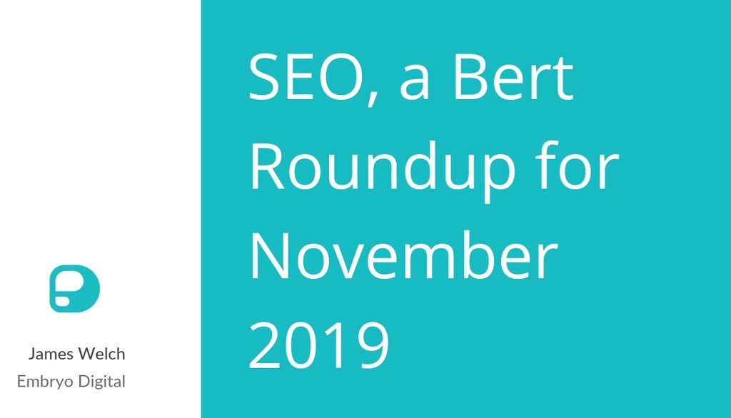 Innovation__Co's tweet photo. Here's an update of a few interesting blog posts about something to hit the SEO world recently, something called BERT from our mighty overlords, Google.

Read the full article: SEO, a Bert Roundup for November 2019
▸ https://t.co/JDMufu57hy

#SEO #Google #BERT https://t.co/rXOlAAeNjw