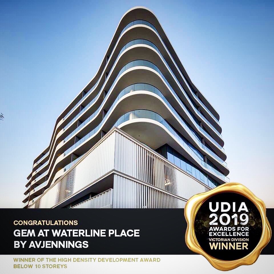 AVJennings is extremely proud to announce that Gem Apartments at Waterline Place is the winner of the <a href="/udiavic/">udiavic</a> 2019 Awards for Excellence in the category of High Density below 10 storeys.