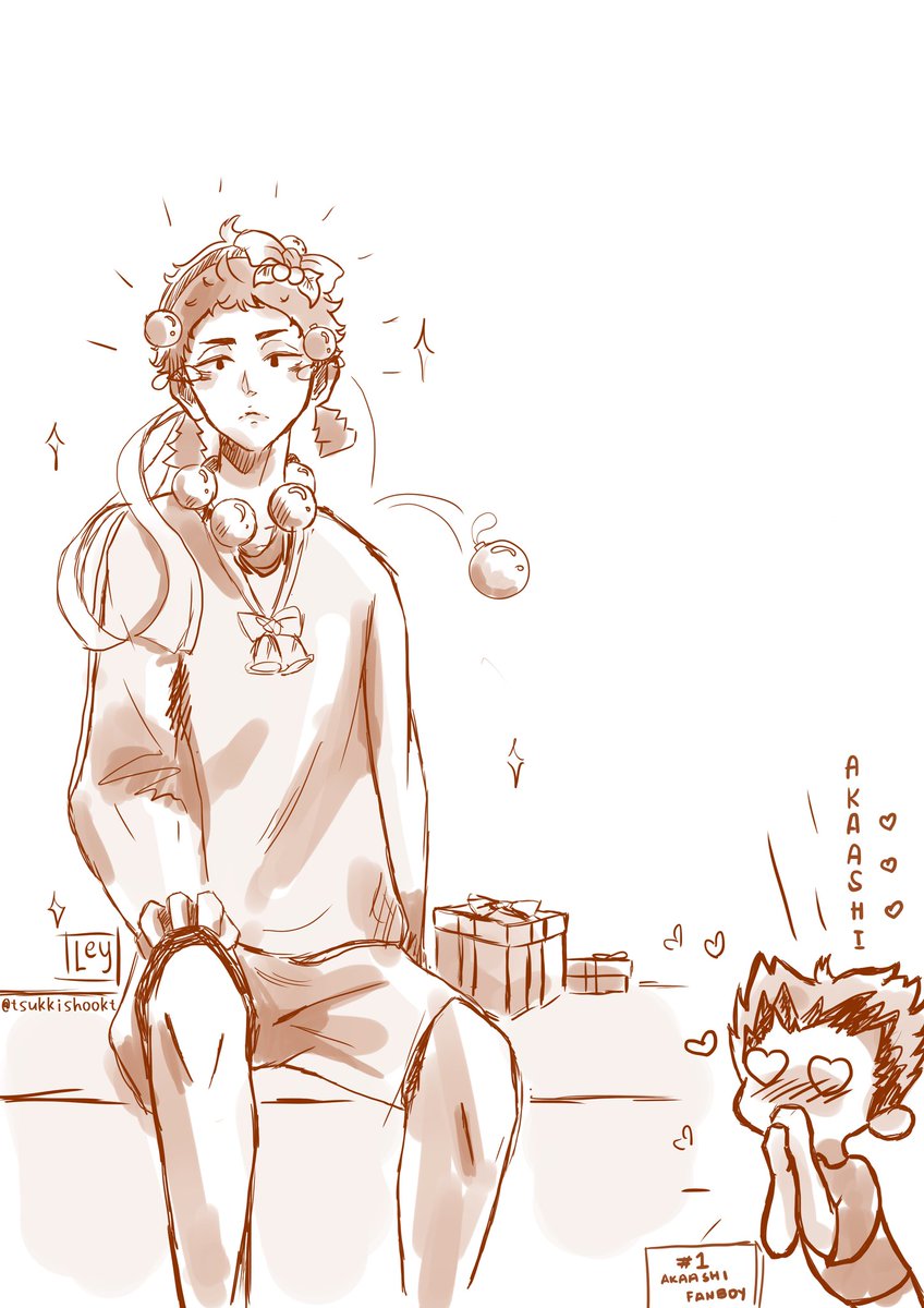i just randomly thought about drawing akaashi with jewelries... ended up with bokuto prettying him up w/ christmas decors ?

// decorating !! // 
