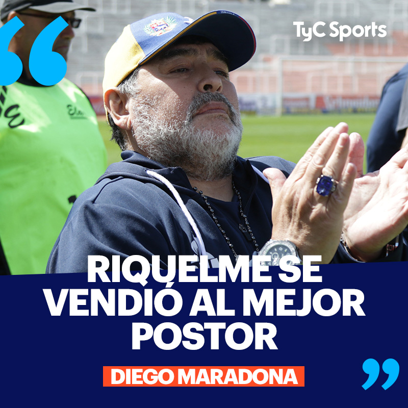 TyCSports's tweet photo. MARADONA, PICANTE: "Yo le digo al hincha de Boca, que ese locutor y ese ídolo futbolístico, no saben nada de política, tienen cero gestión. Passarella, que fundió a River y lo mandó a la B, es Heidi al lado de estos tres. Tienen menos conducción que el capitán del Titanic". https://t.co/bF432OgajW