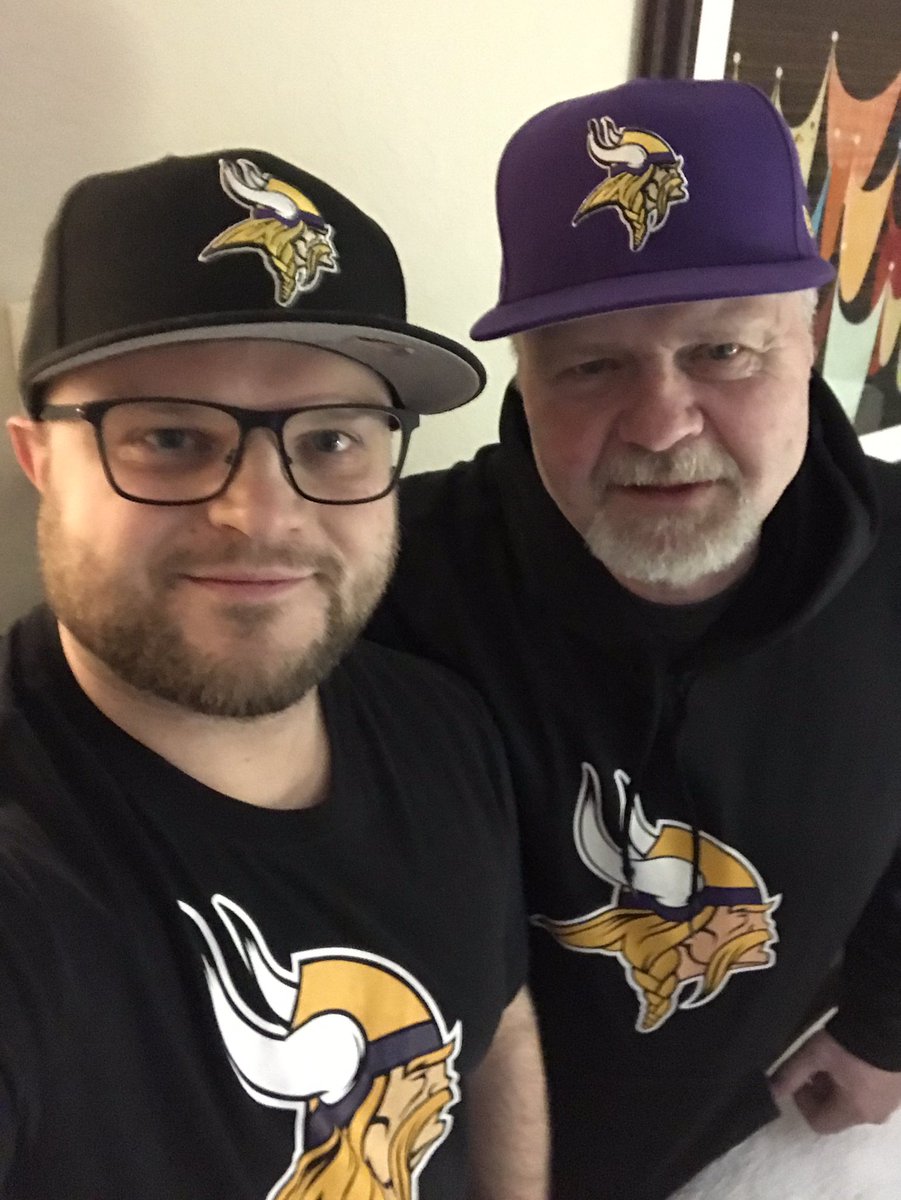 winnipegviking's tweet photo. Drove down from Winnipeg with my dad last night to see @PAOnTheMic and @PaulCharchian on the #FridayFootballFeast before the Vikings take on the Motor City Kitties this Sunday. #MVPtable #faithfamily #PAandCharch #92Noon #SKOL https://t.co/U1x8jx6a0Y