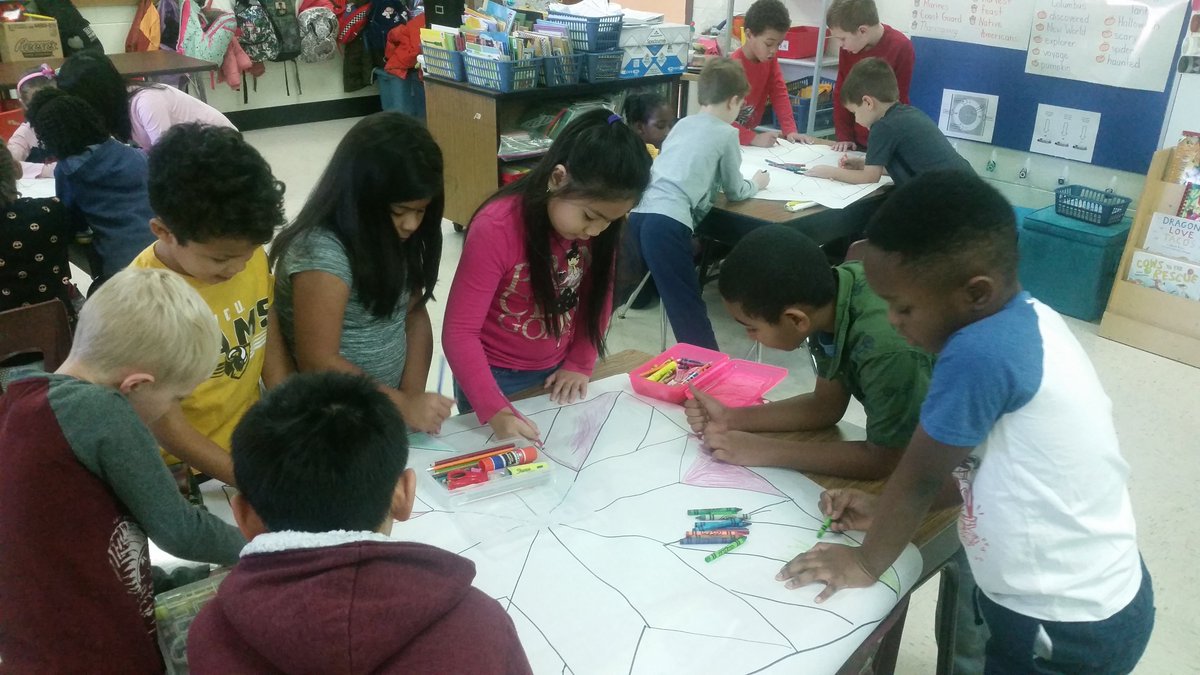 MsAmyEstes's tweet photo. For Inclusive Schools Week, we had some friends from one of our Exceptional Education classes join us for a morning meeting in order to make a few quilts. We surely had a great time combining our skills and working together to create such masterpieces. #oneCCPS #JacobsJaguars https://t.co/ZavNr2nFeR