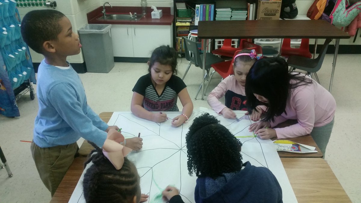 MsAmyEstes's tweet photo. For Inclusive Schools Week, we had some friends from one of our Exceptional Education classes join us for a morning meeting in order to make a few quilts. We surely had a great time combining our skills and working together to create such masterpieces. #oneCCPS #JacobsJaguars https://t.co/ZavNr2nFeR