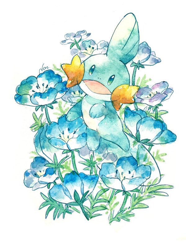 pokemon (creature) no humans flower open mouth blue flower solo white background  illustration images