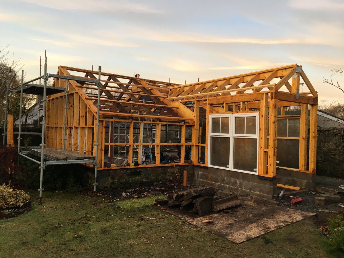 AllDesign_Ltd's tweet photo. Refurbishment of an existing triple garage to include a new car lift and porch, well underway in Torphins.
Existing roof trusses and granite walls retained - reducing waste, cost and project carbon footprint. 
#garages #detachedgarages #buildingsofaberdeen #carbonfootprint https://t.co/20Ndo4zimq