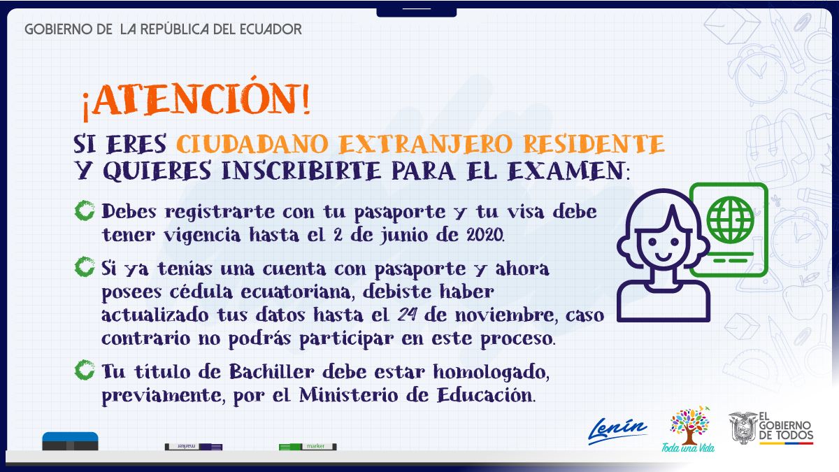 📚 ¿Eres extranjero residente y deseas rendir el examen #SerBachiller? Ojo con las siguientes indicaciones que deberás cumplir para poder dar la evaluación sin inconvenientes. ⬇️ Y no olvides revisar el proceso a seguir, aquí: sncyt.com/2D62pod #Admisión2020