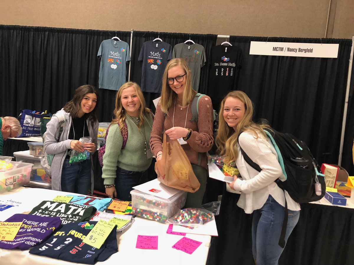 LiversStefanie's tweet photo. Math methods students enjoying the freebies in the exhibit hall of MCTM #iteachmath #theyteachmath #bears teach ⁦@MoStateCOE⁩ #mctm2019 https://t.co/ECQKaUX9PI