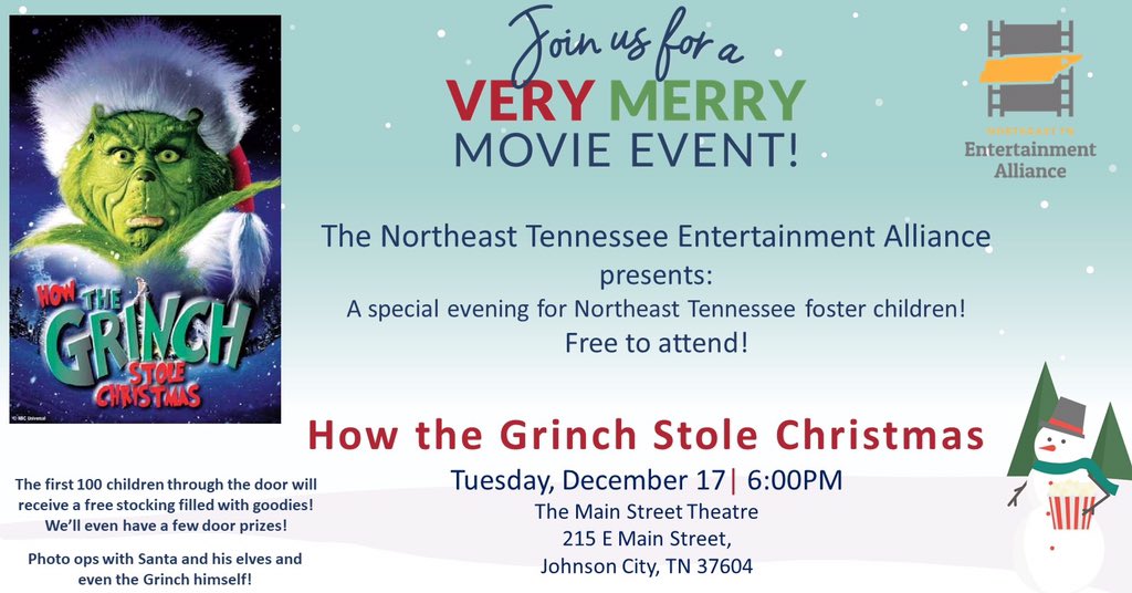 netentalliance's tweet photo. We’re hosting a very merry movie night for some very special kids! #NortheastTennessee #Grinch #UniversalPictures #TNFosters #CreateTN #CommunityEngagement https://t.co/QjdMNToe53