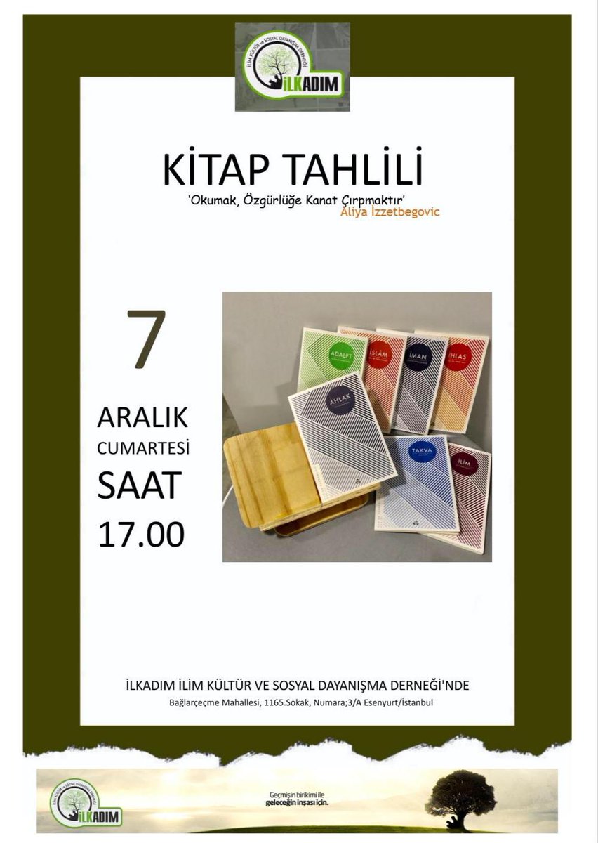 GENÇ HANIM KARDEŞLERİMİZE YÖNELİK DERS PROGRAMI:
 
7 Aralık Cumartesi
17.00'da 
İlkadım Derneğinde Ahlak konusunu konuşacağız. 
Müsiat olan genç hanım kardeşlerimizi bekleriz..