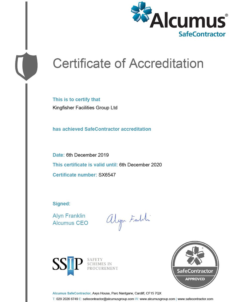 kingfishersigns's tweet photo. Great start to the day we are now SafeContractor Approved #safecontractorapproved 👍🏻👊🏻 #alcumussafecontractor #kingfishersigns #kingfisher #signs https://t.co/5FWCyKBVSe