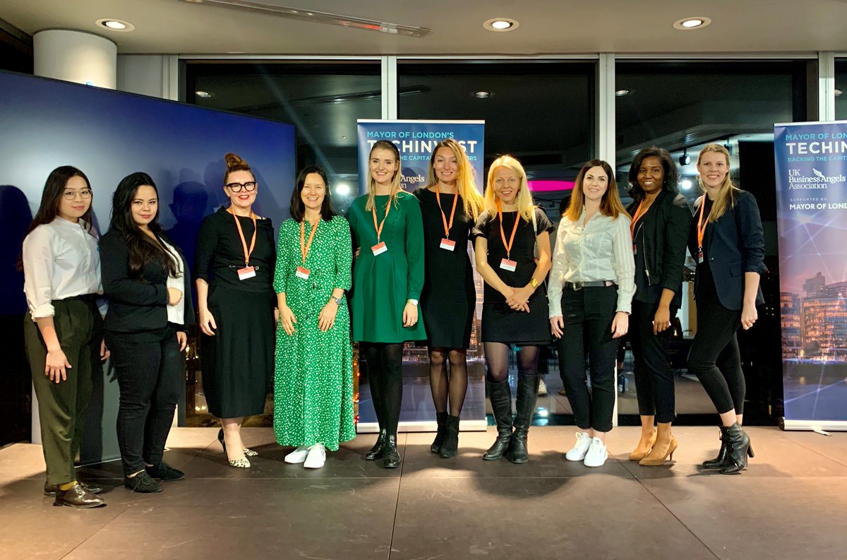 UKBAngels's tweet photo. .#Flashback to our @MayorofLondon TechInvest on Weds! Fantastic night w/ 10 amazing women founders. #Angels, check out these biz's, truly incredible! @helloaergo @EVRELAB @jumpworkuk @kg_protech @myTamarinChats @flypollination @OxfordHeartbeat 
@sentient_tech @vividqltd @Yollerup https://t.co/2tA4aXw8Rb
