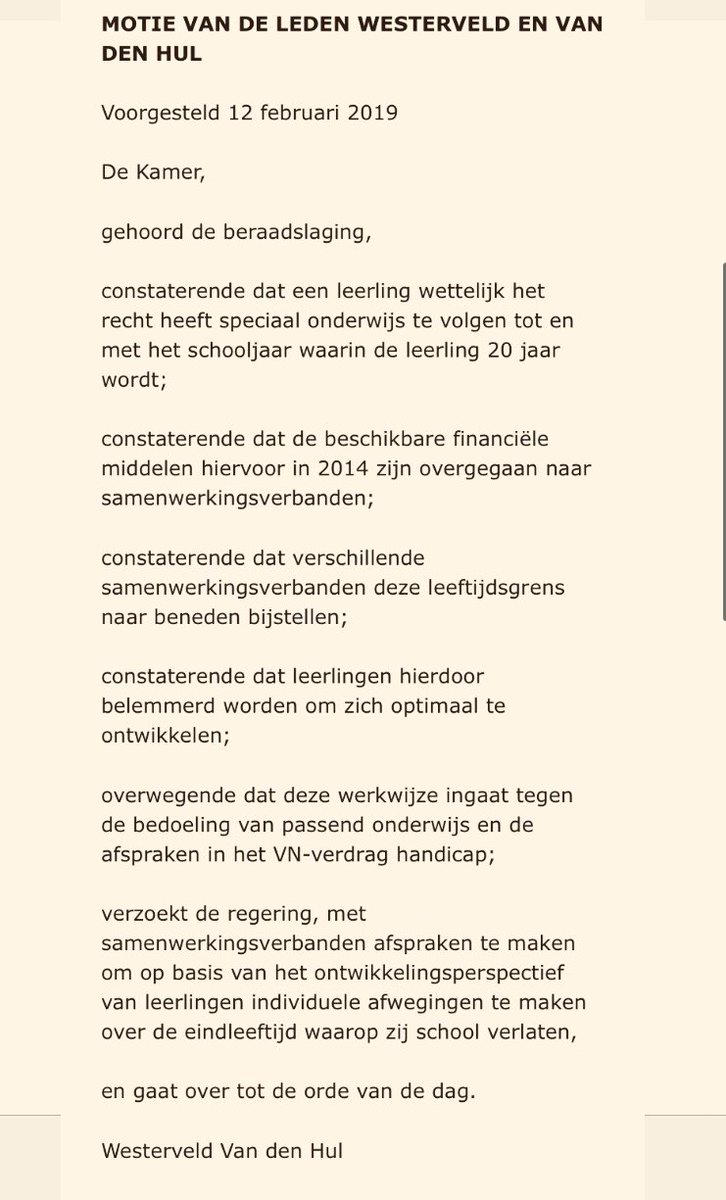 Bovendien heb ik het zo vaak aangekaart. Bijna een jaar gelden kregen @kirstenvdhul en ik een Kamermeerderheid voor dit voorstel. 

Het had allang geregeld moeten zijn dat kinderen die langer onderwijs nodig hebben, dat ook krijgen.