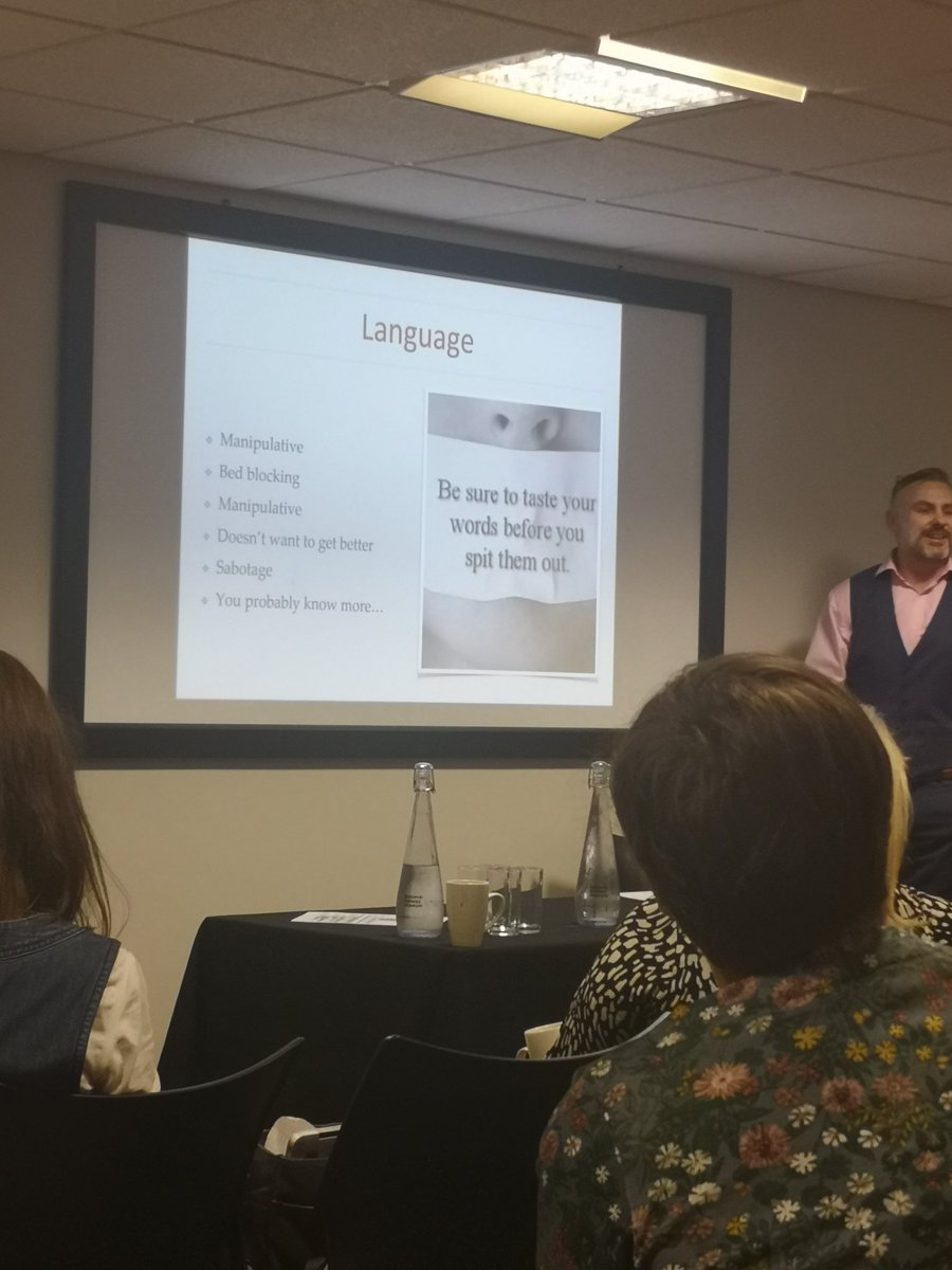 Keir is discussing how we cannot be person centred if we think and talk about someone in this way #languageiskey @RCOT_MH #RCOTSSMH19