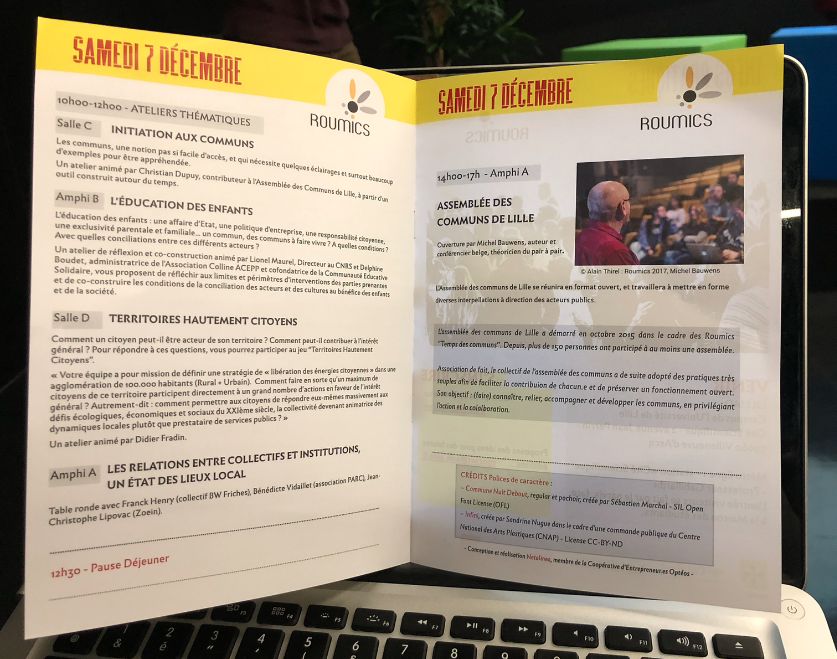 ClaireM's tweet photo. #ROUMICS , voilà le programme des 2 jours ! #Communs et Action PUblique by @AssoANIS et soutenu par @MEL_Lille https://t.co/PVCHYsjzQi