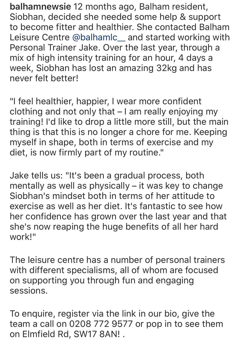 balhamnewsie's tweet photo. #Balham resident Siobhan decided she needed some help &amp; support to become fitter &amp; healthier. She contacted @BalhamLC &amp; started working with PT Jake. Over the last year, through a mix of training, Siobhan has lost an amazing 32kg &amp; never felt better!
https://t.co/IucXA63Ath #ad https://t.co/kpAdXs8edr