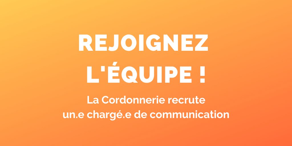 REJOIGNEZ L'ÉQUIPE 📣

La Cordonnerie recrute un.e chargé.e de communication.

✍️ CV et lettre de motivation à envoyer  par mail à direction@lacordonnerie-romans.com avant le 13 décembre 2019.
 Détail de l'offre 👉 l.facebook.com/l.php?u=http%3…

<a href="/ValenceRomans/">Valence Romans Agglo</a> <a href="/VilleDeRomans/">villederomans</a>