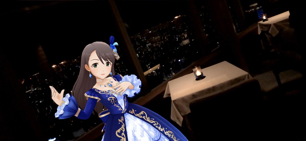 gin_kingsman's tweet photo. そして、ちょっとした記念日だったので、リッツ・カールトン東京のミシュラン一つ星フレンチAzure45で食事をしてきました。料理も雰囲気も素晴らしかった。さすがにメイン中はARは撮りませんでしたがコースも終盤になってきて客が引けてきたのでマナーを弁えて保奈美を。
#Azure45
#デレステAR https://t.co/iCrtFDN8Hw