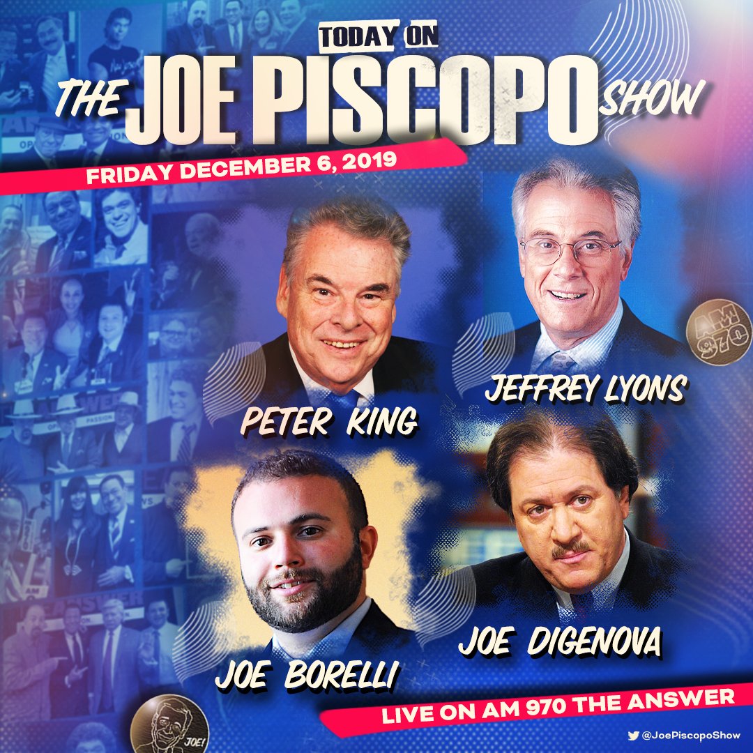 JoePiscopoShow's tweet photo. 🌞 TODAY with @JrzyJoePiscopo:
• @RepPeteKing
• #JeffreyLyons
• @radiotalkermike
• @JoeBorelliNYC
• #JoeDiGenova
+ @frankmorano, @algattullo, @DebbieDuHaime & MORE!!
🎙️ Listen LIVE anywhere: https://t.co/dyEM6G7ZKw https://t.co/SAe8TRlK4n