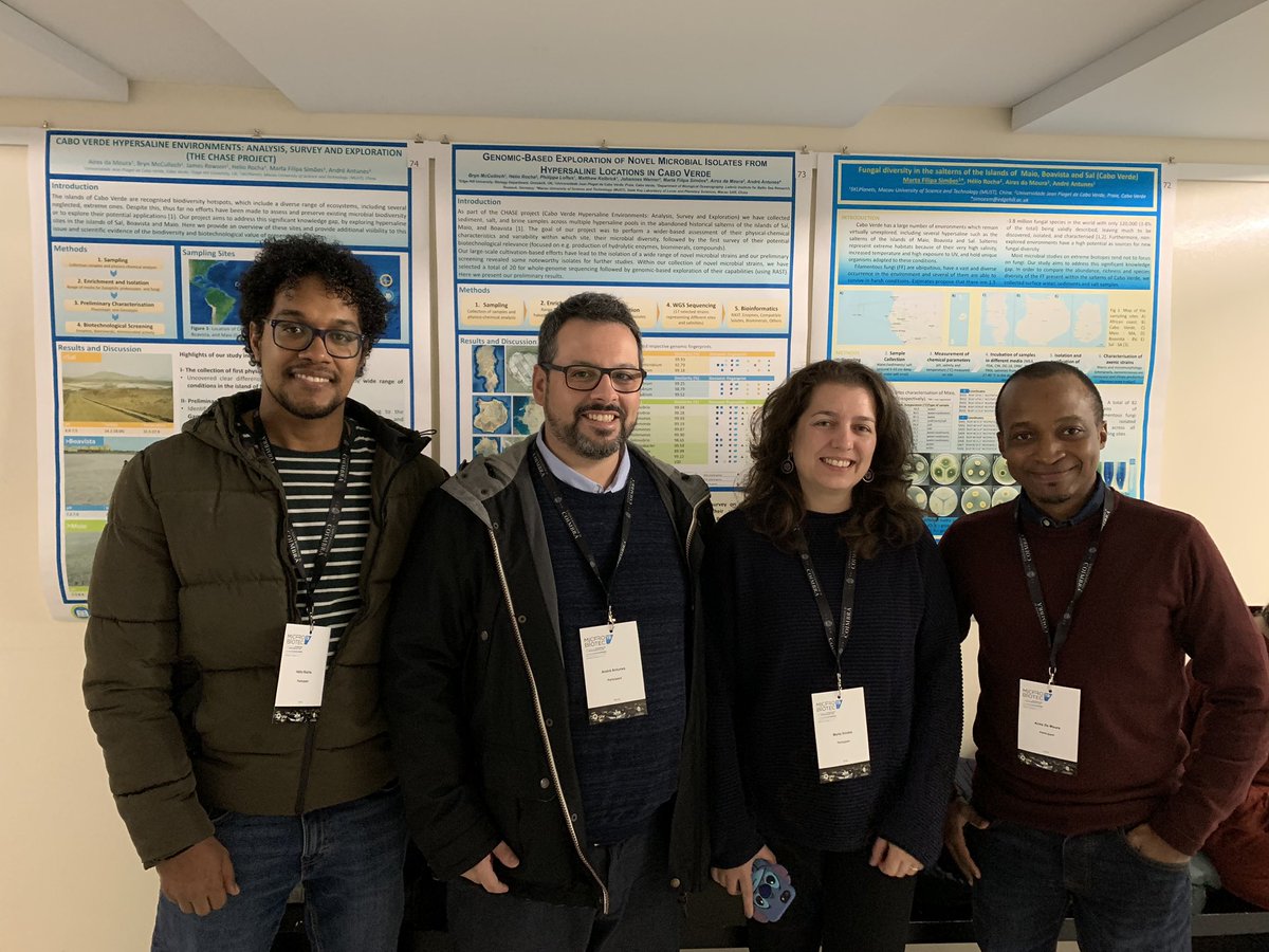 ExtremophilesUK's tweet photo. The #CHASE team presenting exciting first results at @microbiotec19 on #microbiology of several #salterns of #CaboVerde and potential for #biotechnology. #extremophiles #halophiles @Simoes_MF @HelioRo60506488 @MatthewKelbrick @Philippa_Loftus @brynmcculloch https://t.co/EsIJKoLkJy