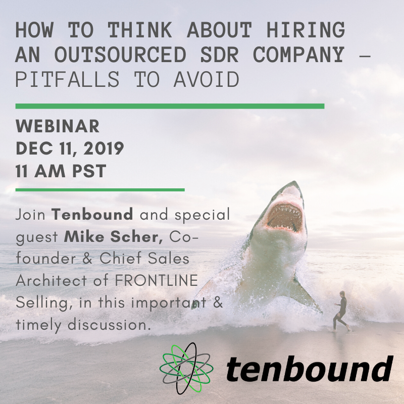 frontlinemike's tweet photo. Looking forward to this conversation with @Tenbound as we discuss things to consider when you are hiring an outsourced SDR company. Register now > https://t.co/Gnx8EZpDT7 https://t.co/E6Ep8vBdNT