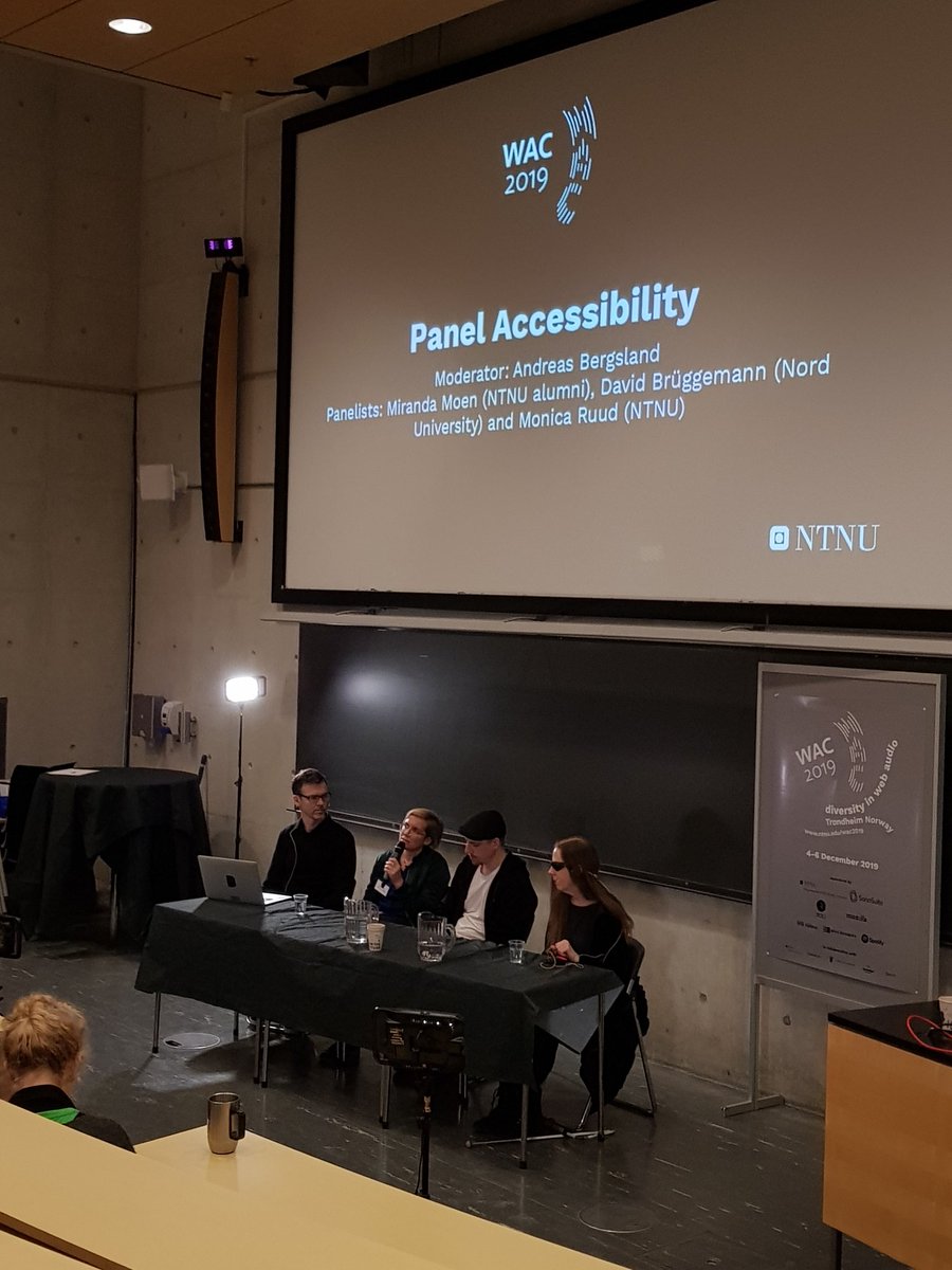 WebAudioConf's tweet photo. Learning about #Accessibility in #musictechnology in our panel with Miranda Moen (NTNU alumni), David Brüggemann (Nord University), and Monica Ruud (NTNU).
Moderator: Andreas Bergsland.
@NTNU
#Diversity
#Equality
#Diversityin #webaudio https://t.co/tsyYEZf53f