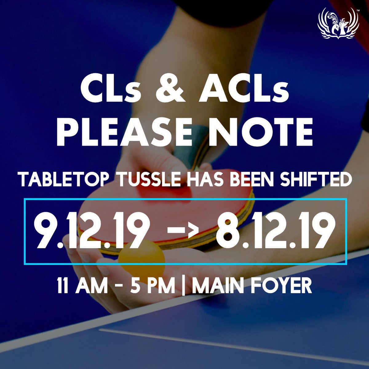 Mithibaikshitij's tweet image. The extremely engaging table tennis event- the &apos;Tabletop Tussle&apos; has been shifted from the 9th of December to the 8th of December, 11a.m. onwards in the Main Foyer. Make sure you&apos;re there to enjoy this pulsating game of pong. #kshitij19 #AnEternalEvolution