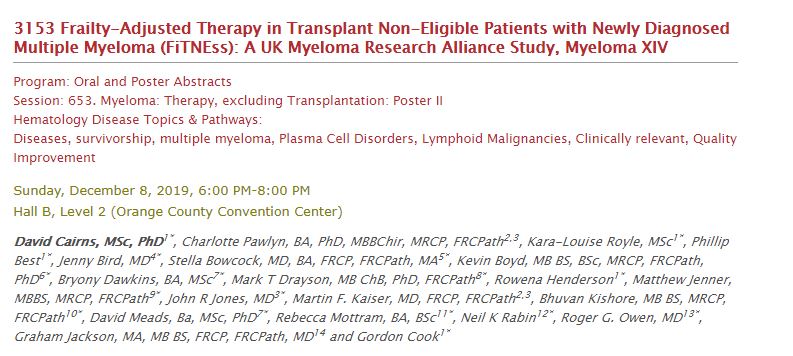 UK-MRA Myeloma XIV (FiTNESs) has all approvals and is scheduled to open to recruitment in January 2020 @kennycairns #ASH19 #ASH2019