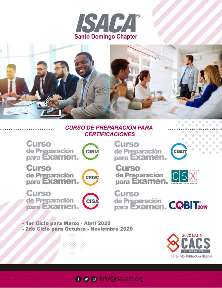 isacasdchapter's tweet photo. Hoy es tu ÚLTIMA OPORTUNIDAD para aprovechar nuestra oferta de Cyber Monday / Week: Un 50% de descuento en las capacitaciones para los cursos de certificación 2020 presentadas en esta imagen, si te registras en esta semana.
#ISACASD #ISACASDC #ISACASDChapter #ISACACapítuloSD https://t.co/07TQSAgqPb