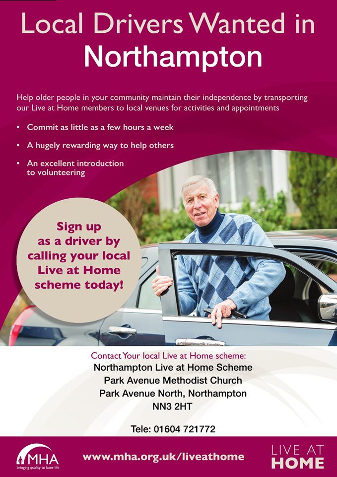 Could you spare some time volunteering for #Northampton Live at Home Scheme? We are looking for drivers to help escort our members to and from our activities. Get in touch if you can🙂