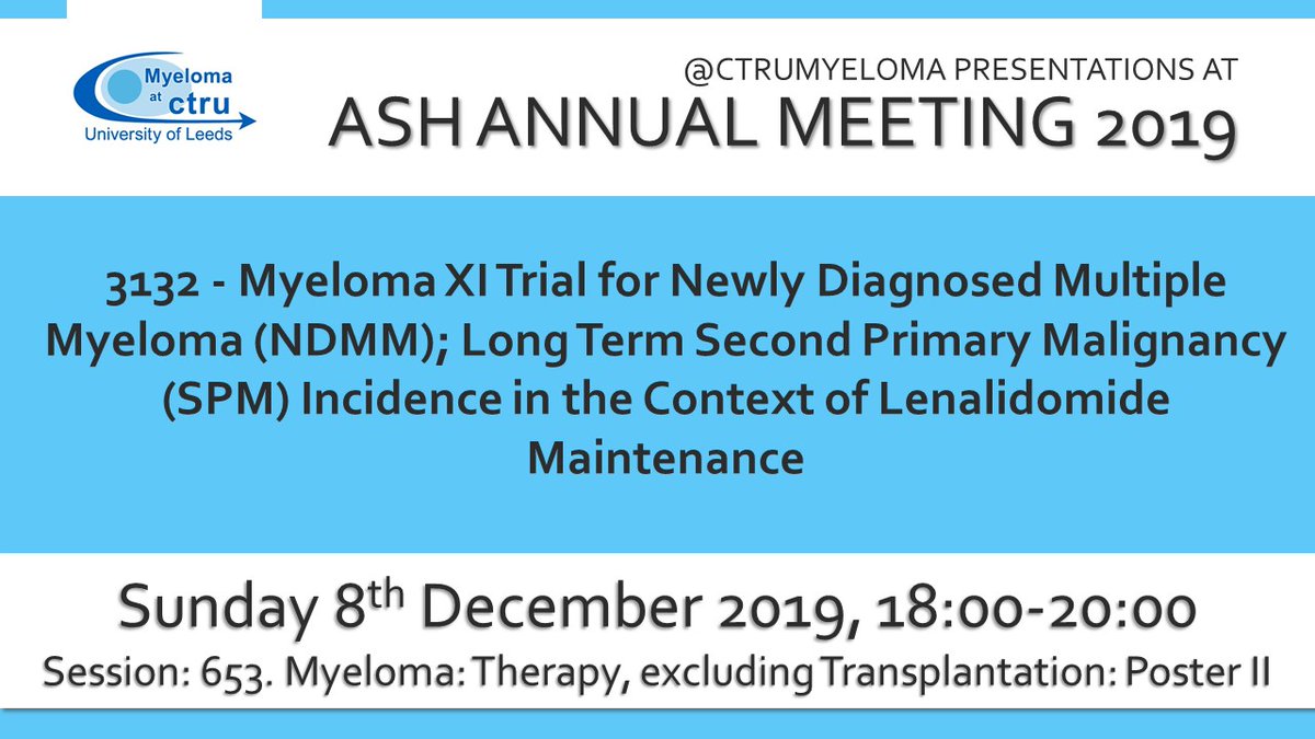 The incidence of second primary malignancies is reported for long-term maintenance lenalidomide with survival outcomes. Another one to look forward to today at <a href="/ASH_hematology/">ASH</a>! 👏 👏  #ASH2019 #ASH19 #MyelomaUK #myeloma #changinglives