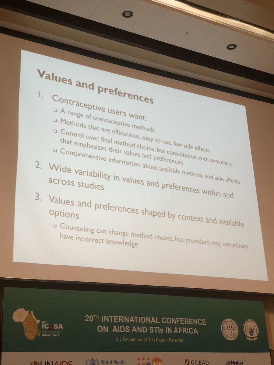 HIVpxresearch's tweet photo. What do women want for contraception: choice and Information are two of the major desires — Dr Nancy Kidula @WHOAFRO #ICASA2019Rwanda presentation on #ECHOstudy https://t.co/H1jb9157xg