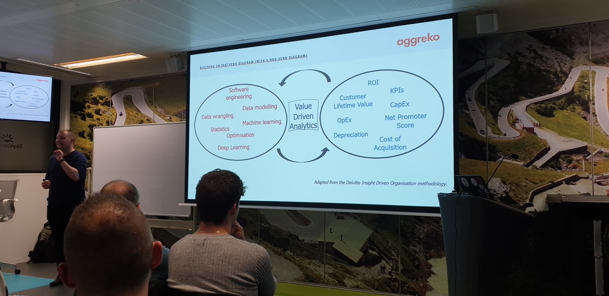 Inspiring talk by <a href="/ElectricWeegie/">Person</a> on Value-Driven Analytics during #ScotML