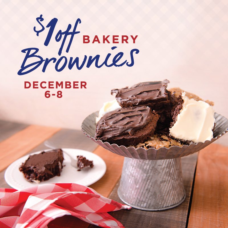 UE_Fuel's tweet photo. Enjoy $1 off brownies from our bakery this weekend, 12/6-12/8, in celebration of National Brownie Day. In the main store and at United Express convenience stores, celebrate with a sweet treat and a great deal! What's your favorite kind of brownie? https://t.co/nDWmOjvAbT