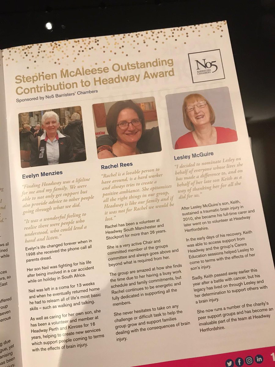 ⁦@RachelR67941344⁩ gets a lovely  mention in the#HeadwayAwards programme! #StephenMcAleese #OutstandingContribution