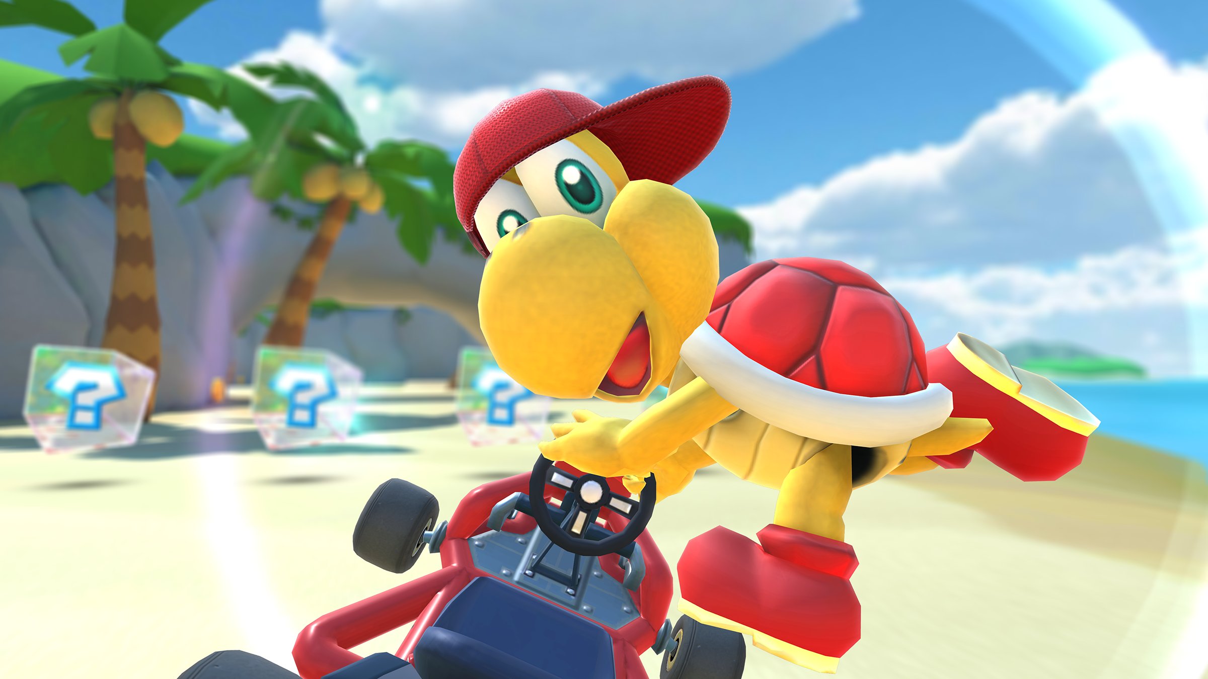 マリオカート ツアー 恐怖の赤こうらを背負うあかノコノコ 真っ赤なキャップはメラメラ燃える気合の証 スペシャルアイテムは3方向に炎を放つ ファイアーフラワー マリオカートツアー T Co V84tbb4nqz Twitter