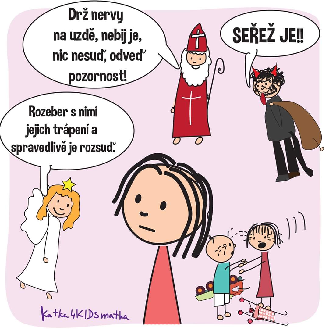 Katka4KidsMatka's tweet photo. Setkání s 👼andělem a 👹čertem je u mě na denním pořádku. Každý mi našeptává něco jiného. Naštěstí chodí i moudrý Mikuláš 🎅, který poradí zlatou střední cestu. A tak máme doma i při těch čtyřech dost živých dětech docela pohodu. 
A to přeji všem rodičům, dětem a rodinám.🍀 https://t.co/2j85F8V4dP