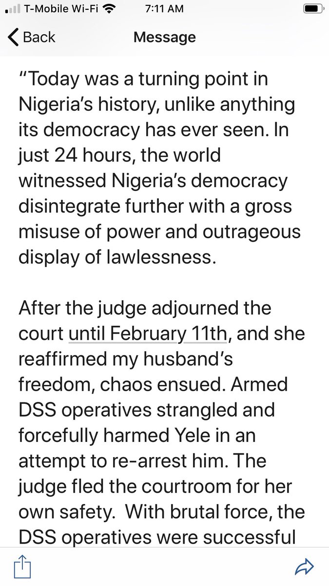 angelaquintal's tweet photo. This is a message from ⁦@sowore⁩’s wife, Ope, in response to the distressing scenes in court today where #Nigeria’s DSS acted like thugs in full glare of the world and re-arrested Sowore. ⁦#FreeSowore #FreeSoworeNow https://t.co/ndFc7Ayyym