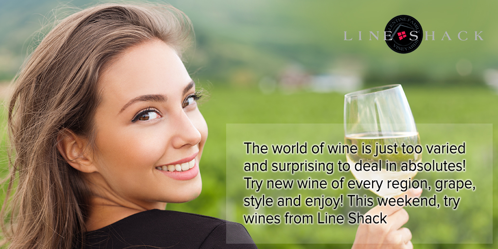 lineshackwine's tweet image. The world of wine is just too varied and surprising to deal in absolutes! Try new wine of every region, grape, style and enjoy! This weekend, try wines from Line Shack Wine: lineshackwine.com/buy-wine/

#FridayThoughts #wine #winelovers #vino #weekend #LineShackWine