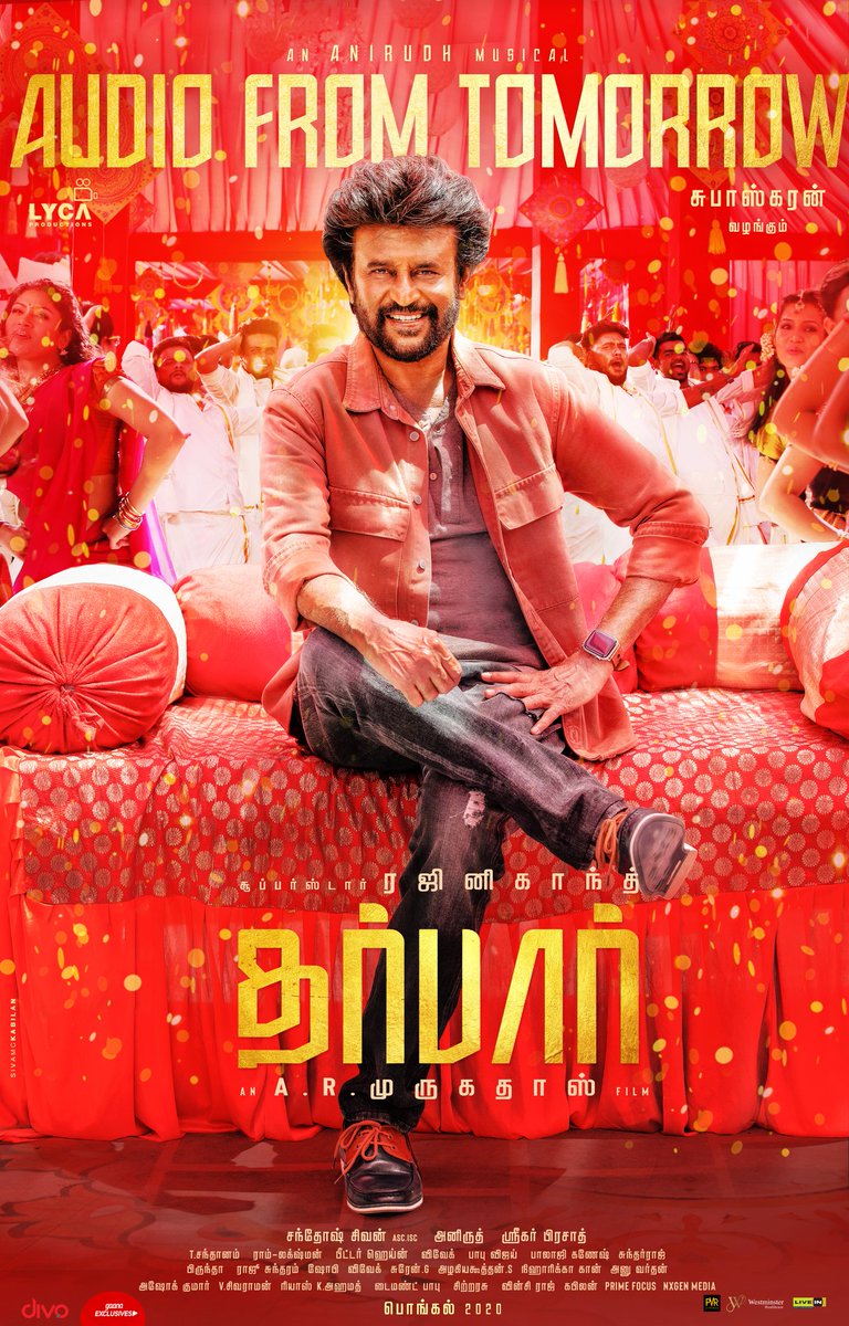 LycaProductions's tweet photo. #DARBAR 👑 Audio From Tomorrow!
An @anirudhofficial's saravedi musical 🎶😎

#DarbarAudioLaunch #Thalaivar @rajinikanth #Nayanthara @ARMurugadoss  @santoshsivan @sreekar_prasad @SunielVShetty @i_nivethathomas @divomovies @gaana #DarbarPongal #DarbarThiruvizha https://t.co/8GWNqPVKlL