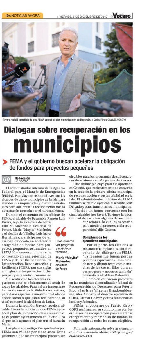 .<a href="/fema/">FEMA</a> y el gobierno buscan  acelerar la obligación de fondos para proyectos  pequeños | vía <a href="/VoceroPR/">El Vocero de Puerto Rico</a>