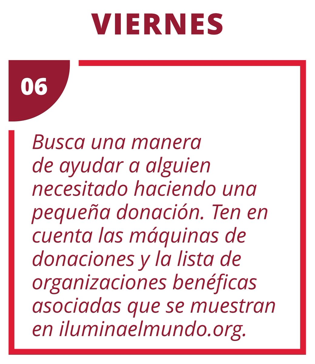 IluminaElMundoB's tweet photo. #IluminaElMundo #Día6

Busca una manera de ayudar a alguien necesitado haciendo una pequeña donación a una organización benéfica de buena reputación. #UnoPorUno

https://t.co/exC11bmVyD
#LightTheWord
#OneByOne https://t.co/72aziwwkTO