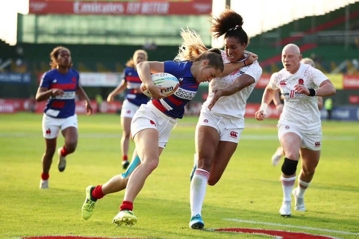DHLRugby's tweet photo. 👏 What a great second day of women's rugby sevens in Dubai! 

The confirmed quarter-final draw: 

🇦🇺 Australi v Spain 🇪🇸
🇫🇷 France v Canada 🇨🇦
🇫🇯 Fiji v New Zealand 🇳🇿
🇺🇸 USA v Russia 🇷🇺

🤔 Who will be victorious tomorrow at the #Dubai7s? 

#DHLRugby https://t.co/VwTyiX2rro