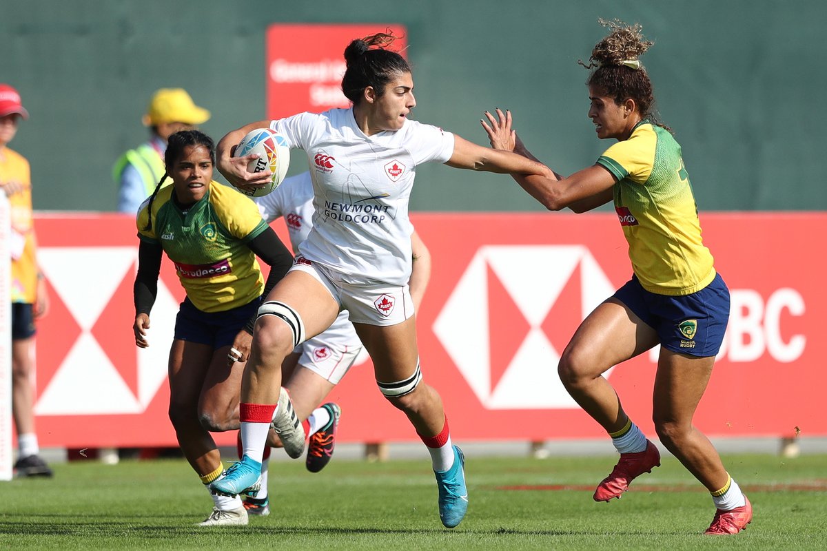 DHLRugby's tweet photo. 👏 What a great second day of women's rugby sevens in Dubai! 

The confirmed quarter-final draw: 

🇦🇺 Australi v Spain 🇪🇸
🇫🇷 France v Canada 🇨🇦
🇫🇯 Fiji v New Zealand 🇳🇿
🇺🇸 USA v Russia 🇷🇺

🤔 Who will be victorious tomorrow at the #Dubai7s? 

#DHLRugby https://t.co/VwTyiX2rro