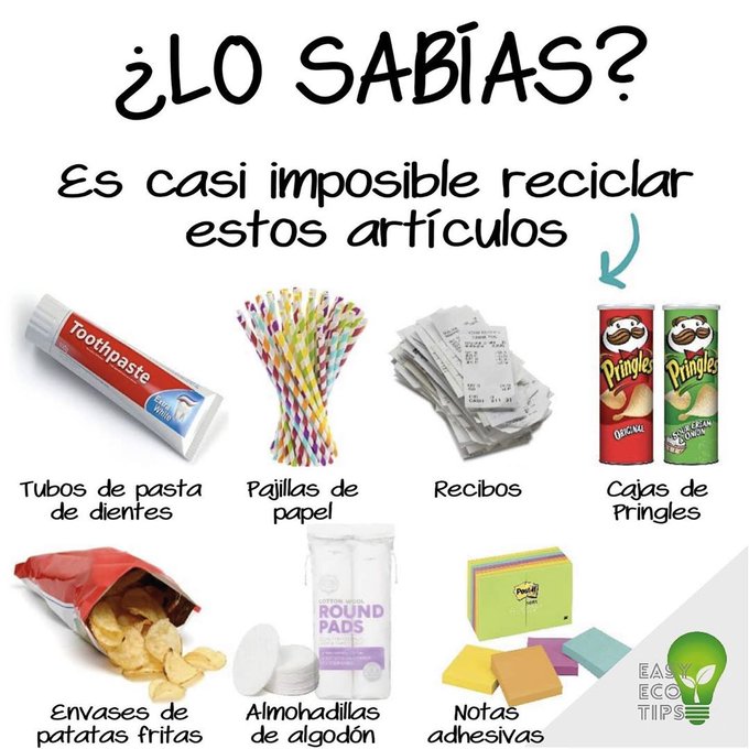 signusecovalor's tweet photo. ¿Lo sabías? Es casi imposible reciclar los siguientes artículos #easyecotips_es https://t.co/8yos1GdNa0