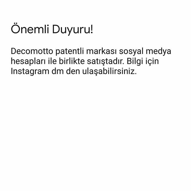 DecoMOTTO's tweet photo. https://t.co/3OwexW3dRr | Önemli Duyuru! 
Decomotto patentli markası sosyal medya hesapları ile birlikte satıştadır. Bilgi için Instagram dm den ulaşabilirsiniz. https://t.co/XDDJeKlByE
