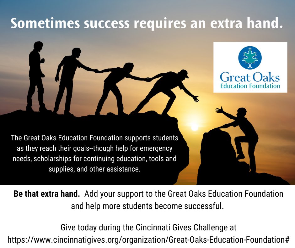 It’s Day 5 of the Cincinnati Gives Challenge!! The Great Oaks Education Foundation is an amazing organization that supports all Great Oaks students. cincinnatigives.org/organization/G…